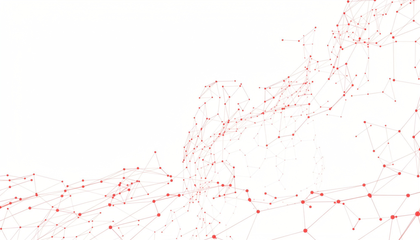 Abstract red network graph of connected nodes representing Paribas Communications telecom infrastructure